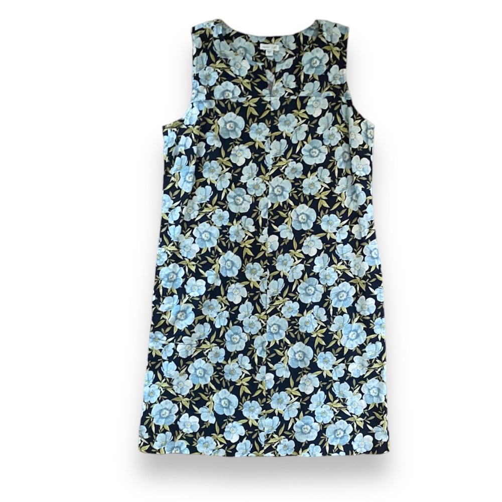 J. Jill Navy Floral Shift Dress with Light Blue Flowers